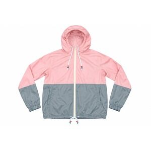 Meaneor Colorblock Hooded Windbreaker Jacket Women Small Pink Gray